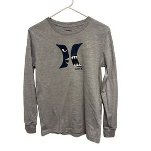 Hurley Boys Gray Shark‎ Graphic Long Sleeve Tee Shirt Large 12-13 4325-042